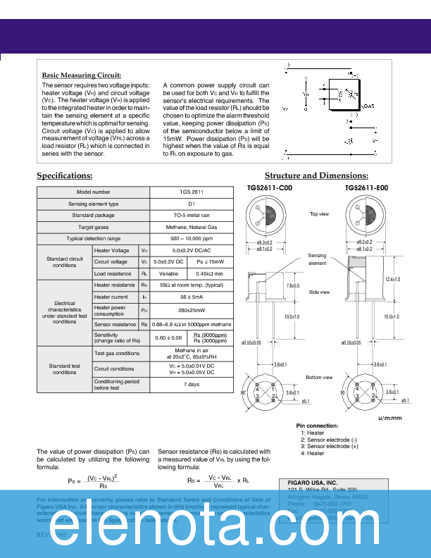 TGS 2611 Datasheet PDF (182 KB) Figaro | Pobierz z Elenota.pl