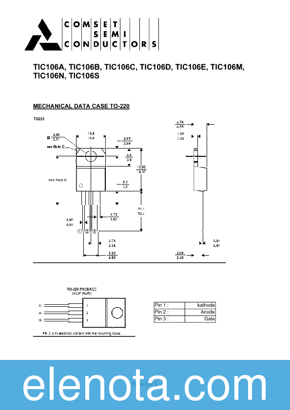 TIC106D Datasheet PDF (199 KB) Comset Semiconductor | Pobierz z Elenota.pl