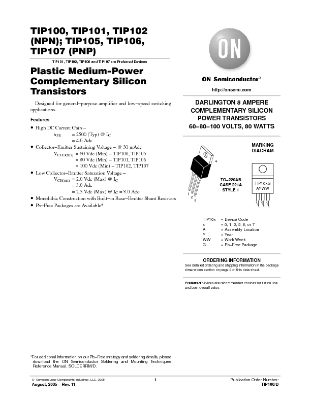 TIP107 Datasheet PDF (87 KB) ON Semiconductor Pobierz z Elenota.pl