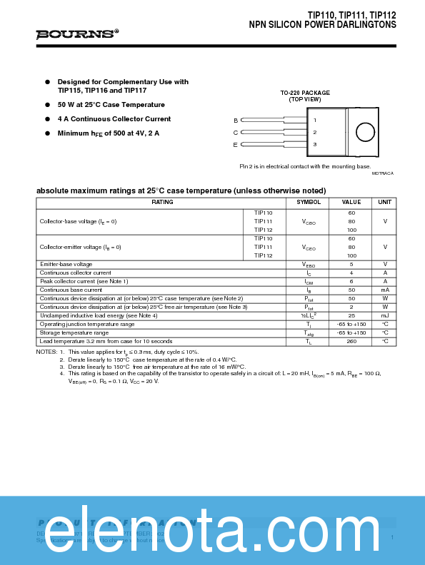 TIP110 Datasheet PDF (108 KB) Bourns Pobierz z Elenota.pl