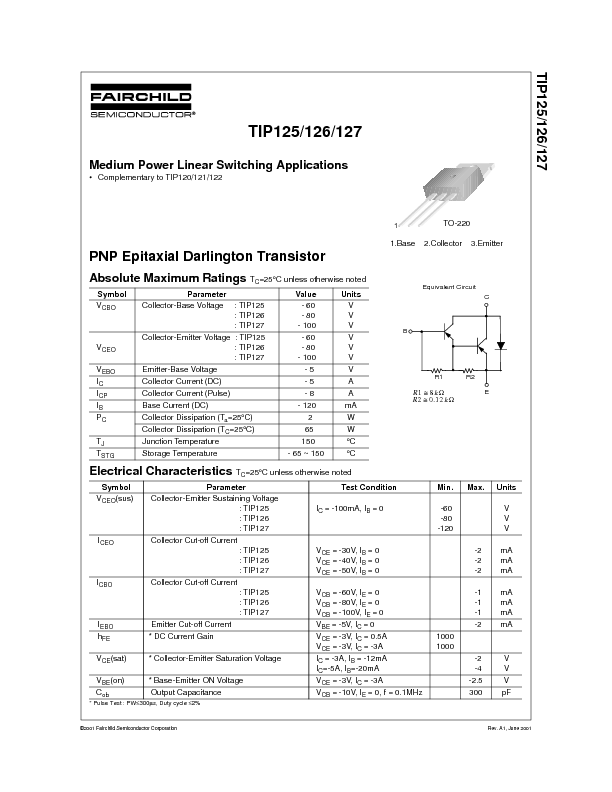 TIP127 Datasheet PDF (46 KB) Fairchild Pobierz z Elenota.pl