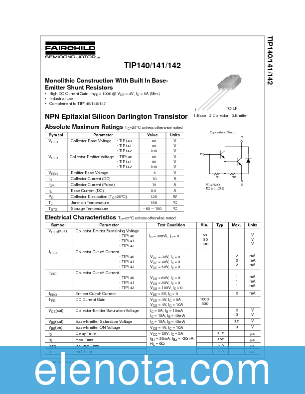 TIP142 Datasheet PDF (52 KB) Fairchild Pobierz z Elenota.pl