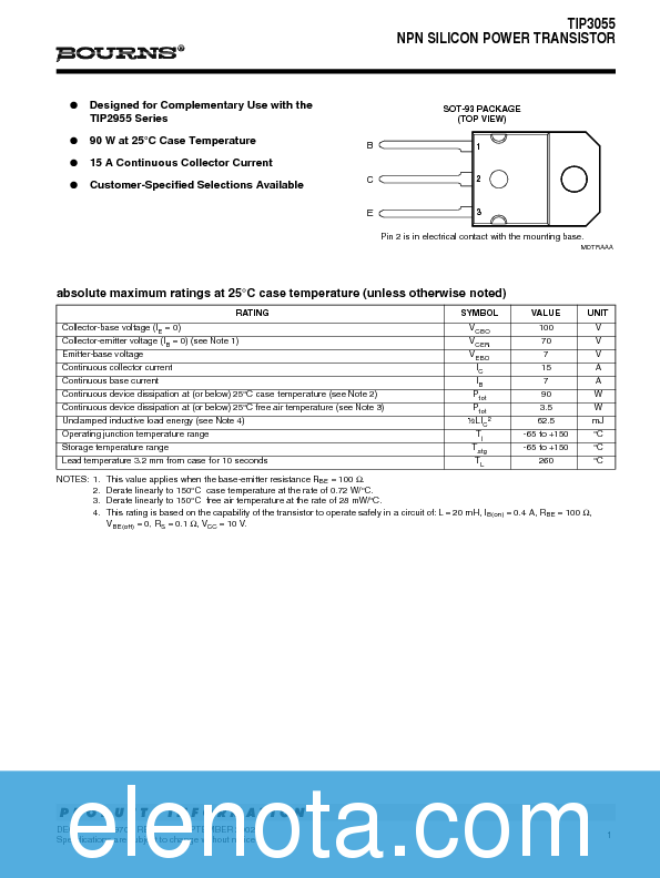 TIP3055 Datasheet PDF (107 KB) Bourns | Pobierz z Elenota.pl