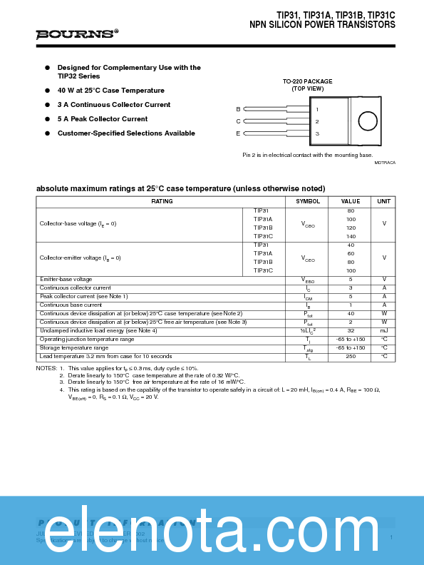 TIP31C Datasheet PDF (108 KB) Bourns | Pobierz z Elenota.pl