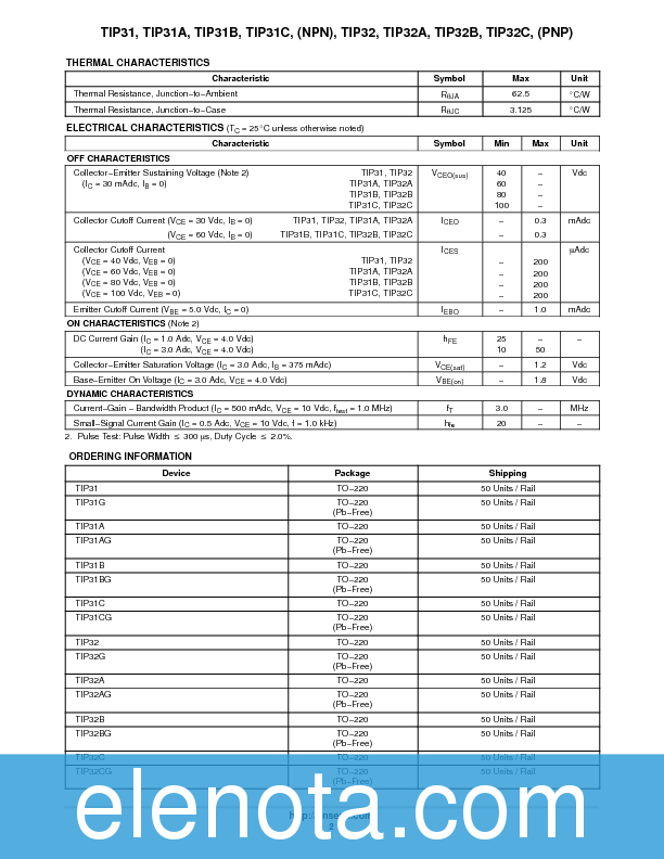 TIP31C Datasheet PDF (82 KB) ON Semiconductor | Pobierz z Elenota.pl