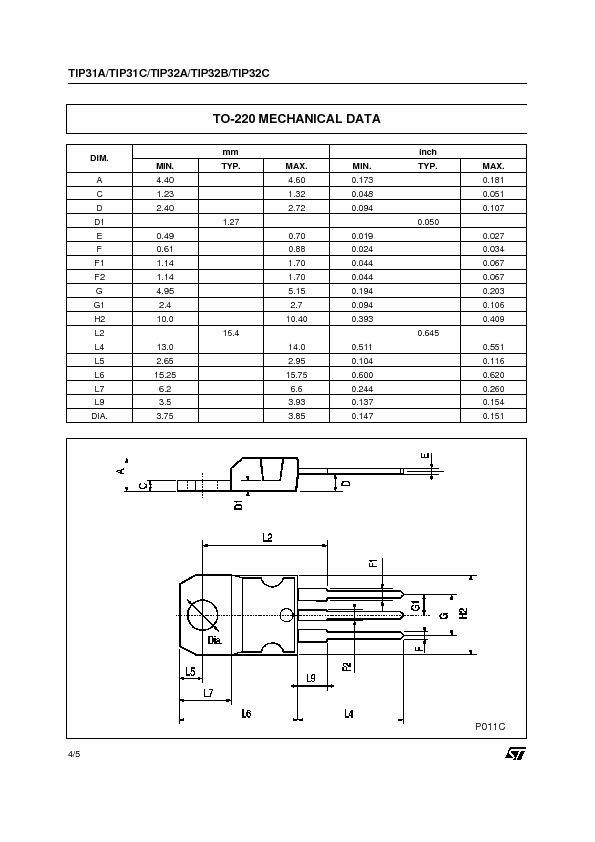 TIP31C Datasheet PDF (65 KB) STMicroelectronics | Pobierz z Elenota.pl
