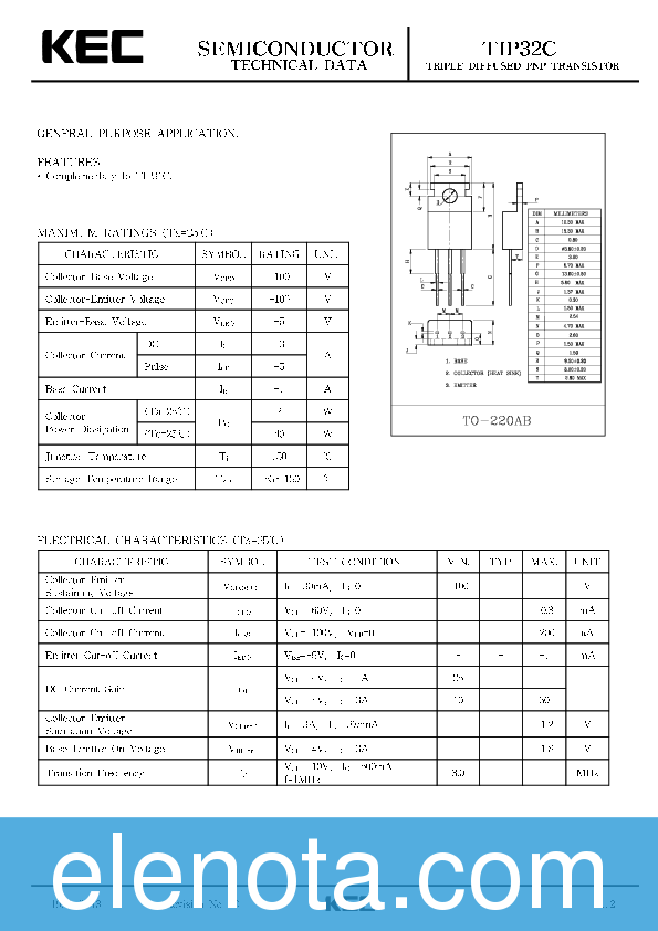 TIP32C Datasheet PDF (227 KB) KEC | Pobierz z Elenota.pl