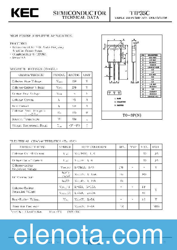 TIP35C Datasheet PDF (304 KB) KEC | Pobierz z Elenota.pl
