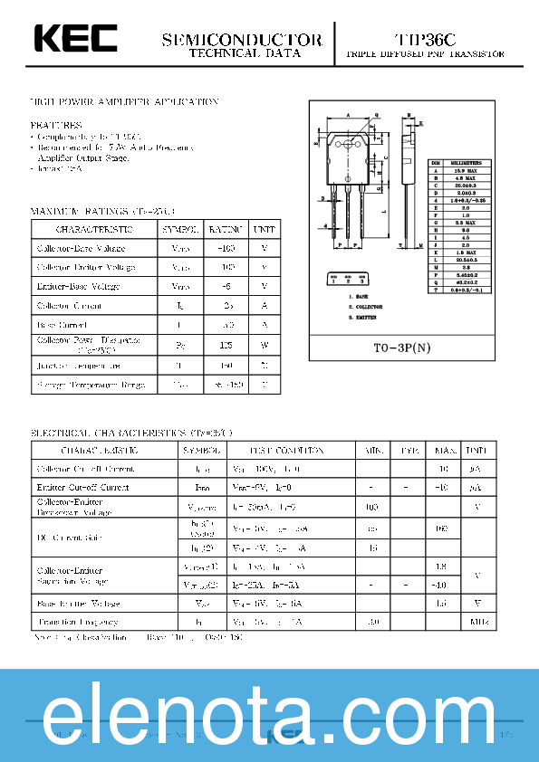 TIP36C Datasheet PDF (309 KB) KEC Pobierz z Elenota.pl