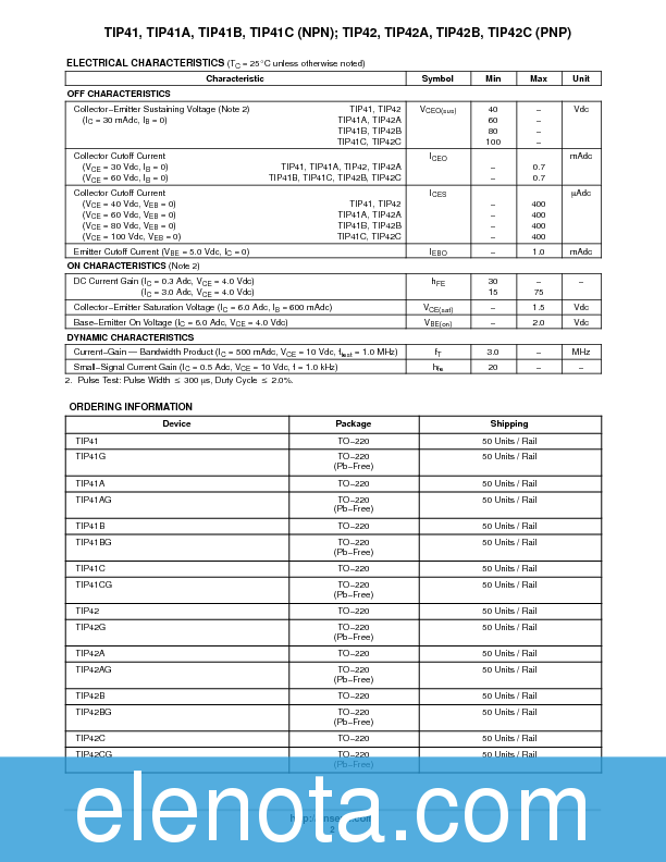 TIP41C Datasheet PDF (75 KB) ON Semiconductor | Pobierz z Elenota.pl