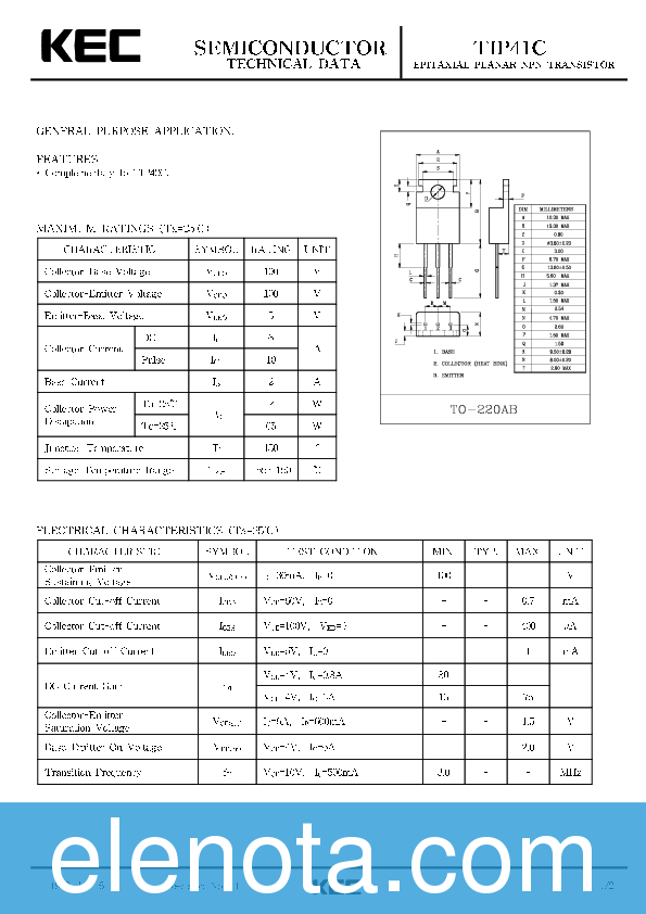 TIP41C Datasheet PDF (234 KB) KEC Pobierz z Elenota.pl