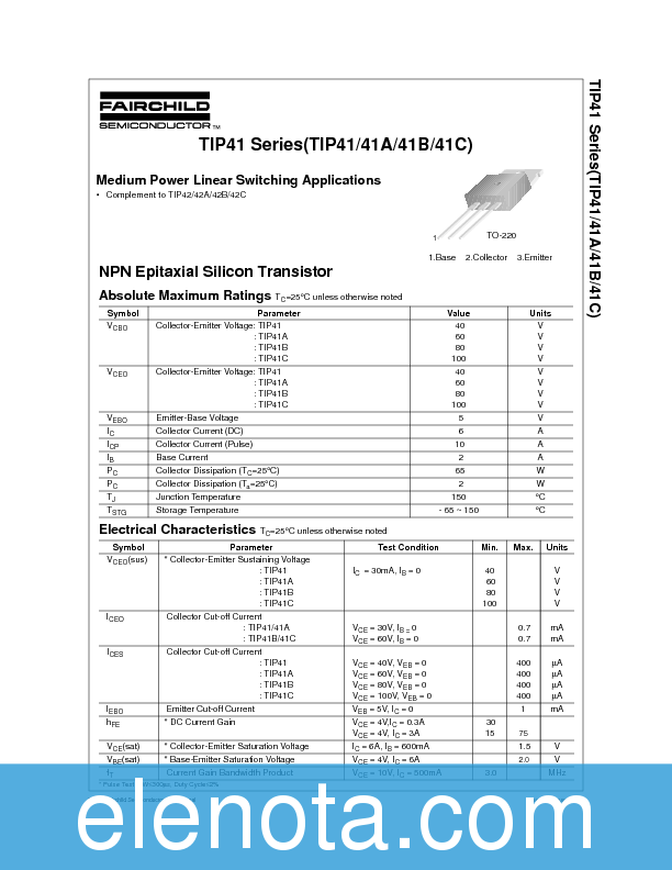 TIP41C Datasheet PDF (38 KB) Fairchild Pobierz z Elenota.pl