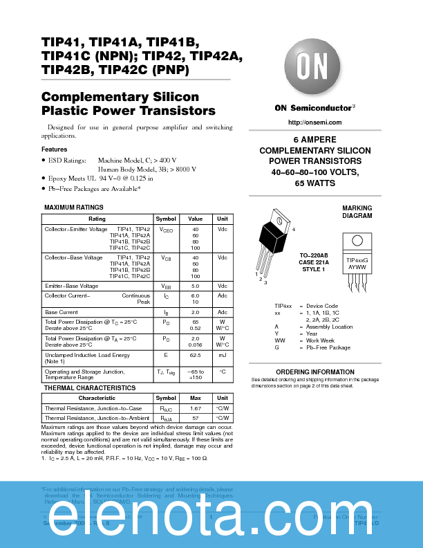 TIP42C Datasheet PDF (75 KB) ON Semiconductor Pobierz z Elenota.pl