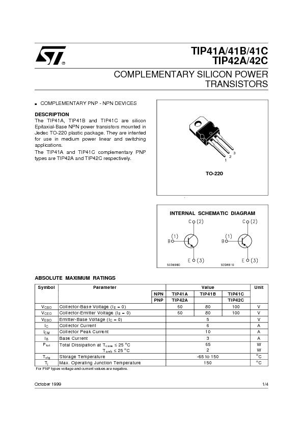 TIP42C Datasheet PDF (53 KB) STMicroelectronics Pobierz z Elenota.pl