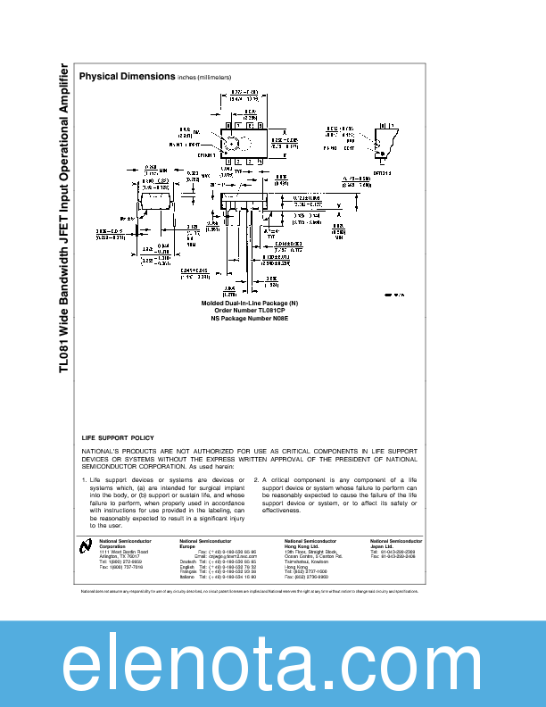 TL081 Datasheet PDF (236 KB) National Semiconductor | Pobierz z Elenota.pl