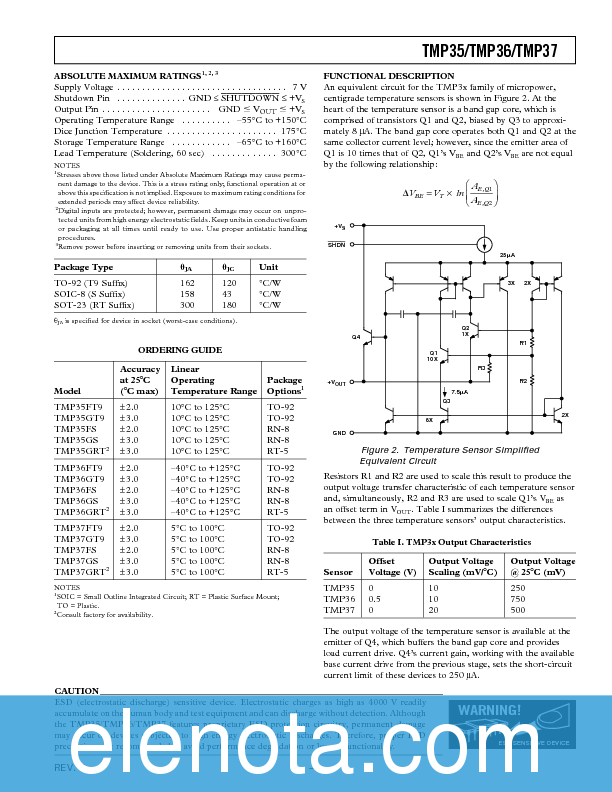 TMP35 Datasheet PDF (476 KB) Analog Devices Pobierz z Elenota.pl