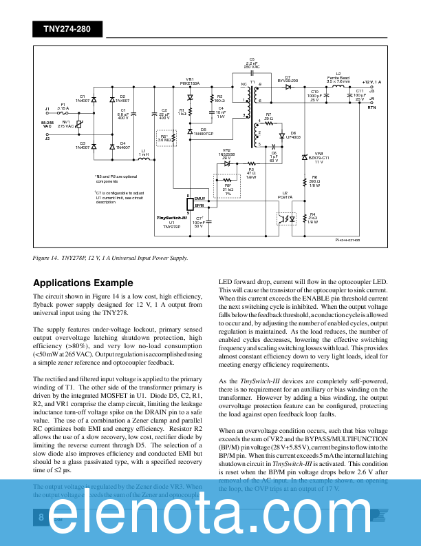TNY280 Datasheet PDF (1.57 MB) Power Integrations | Pobierz z Elenota.pl