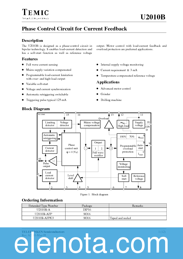 U2010B Datasheet PDF (210 KB) Temic | Pobierz z Elenota.pl