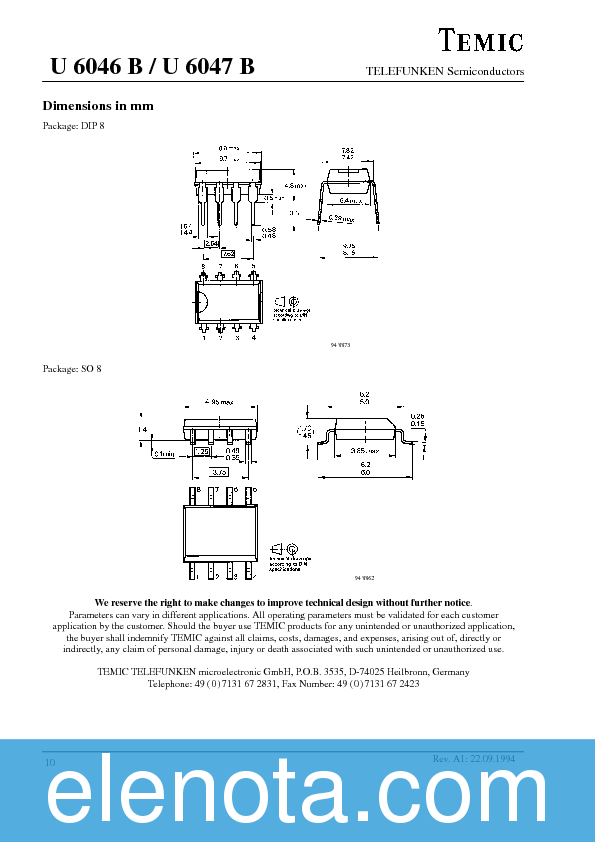 U6046B Datasheet PDF (142 KB) Temic | Pobierz z Elenota.pl