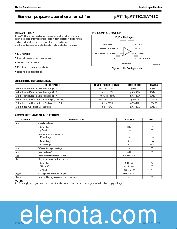 UA741 Datasheet PDF (103 KB) Philips | Pobierz z Elenota.pl