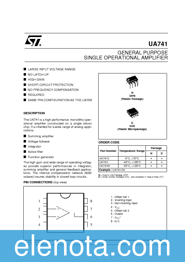 UA741 Datasheet PDF (41 KB) STMicroelectronics | Pobierz z Elenota.pl