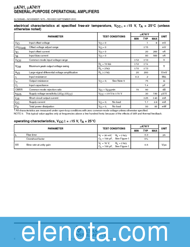 UA741 Datasheet PDF (161 KB) Texas Instruments | Pobierz z Elenota.pl