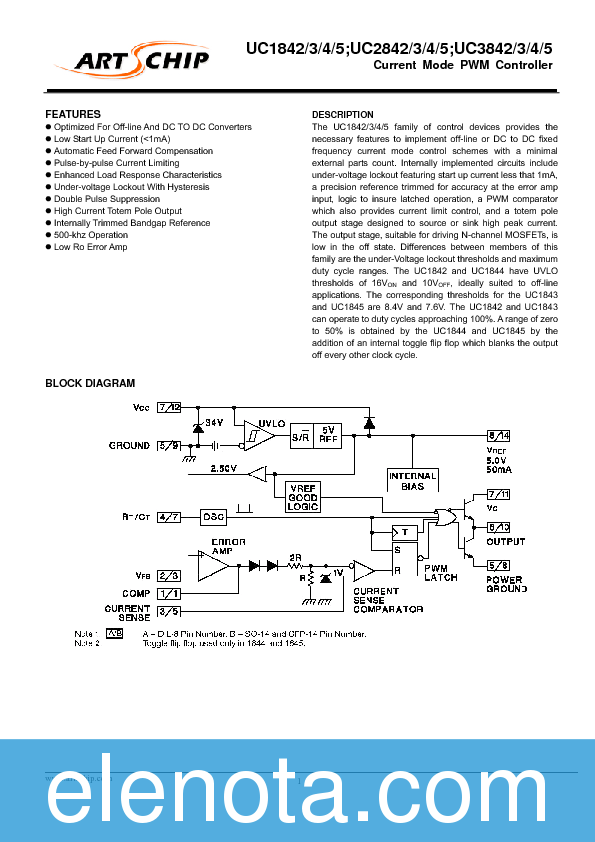 UC3842 Datasheet PDF (574 KB) ArtsChip | Pobierz z Elenota.pl