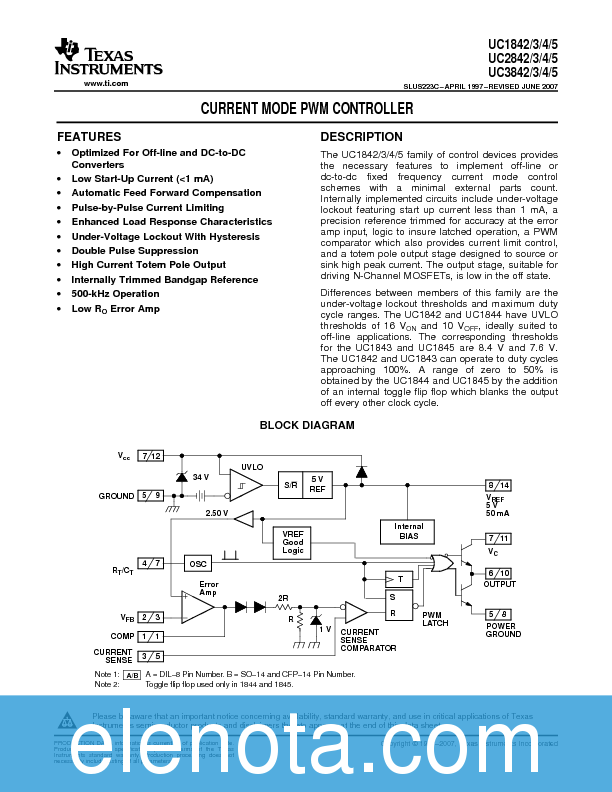 UC3843 Datasheet PDF (720 KB) Texas Instruments | Pobierz z Elenota.pl