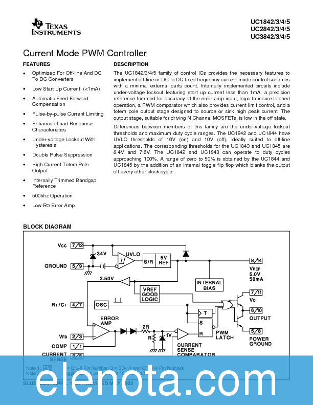UC3843 Datasheet PDF (934 KB) Texas Instruments | Pobierz z Elenota.pl