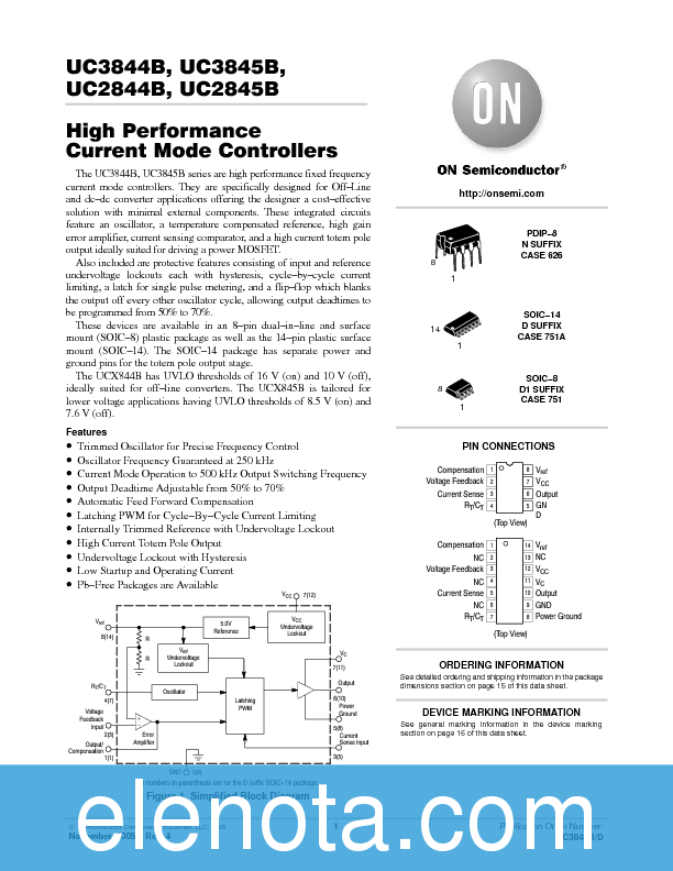UC3844B Datasheet PDF (400 KB) ON Semiconductor | Pobierz z Elenota.pl