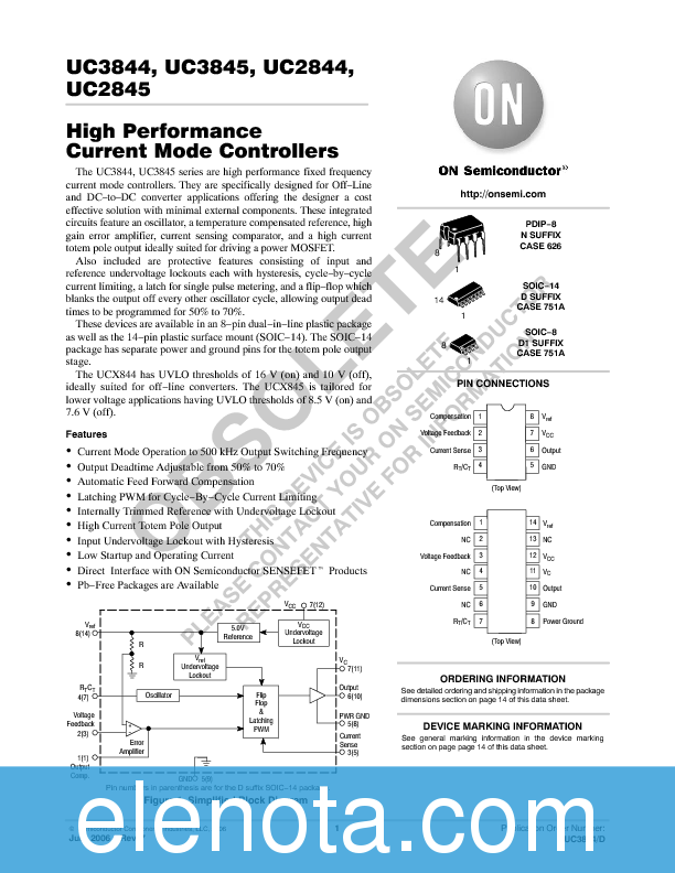 UC3845 Datasheet PDF (617 KB) ON Semiconductor | Pobierz z Elenota.pl