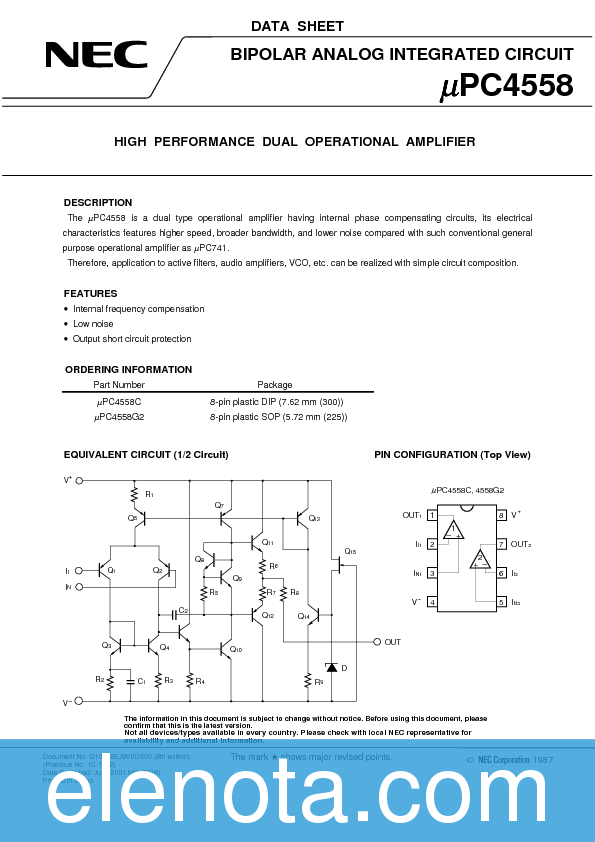 UPC4558 Datasheet PDF (76 KB) NEC | Pobierz z Elenota.pl
