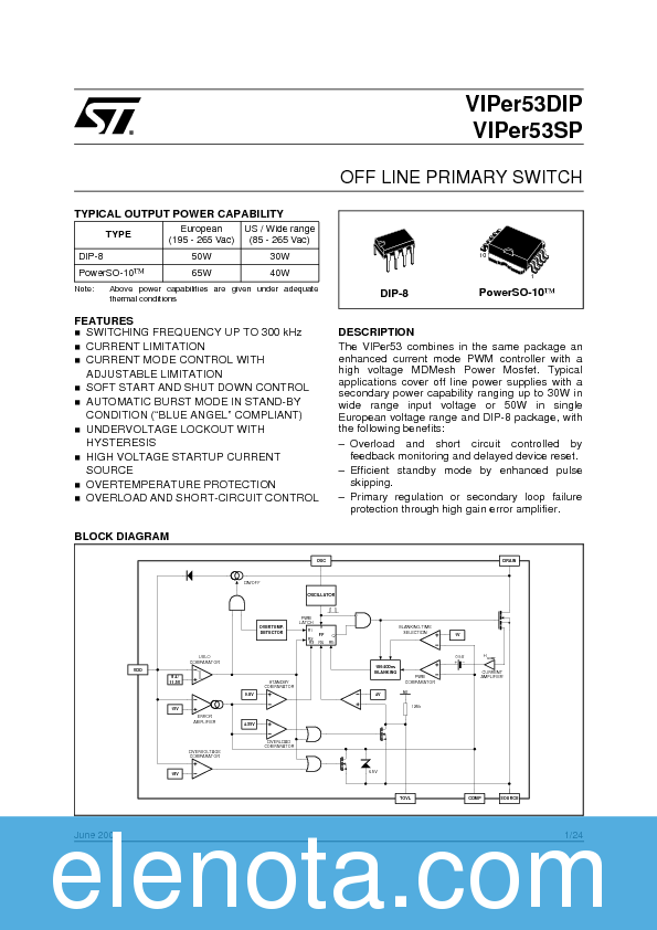 VIPER53 Datasheet PDF (260 KB) STMicroelectronics | Pobierz z Elenota.pl