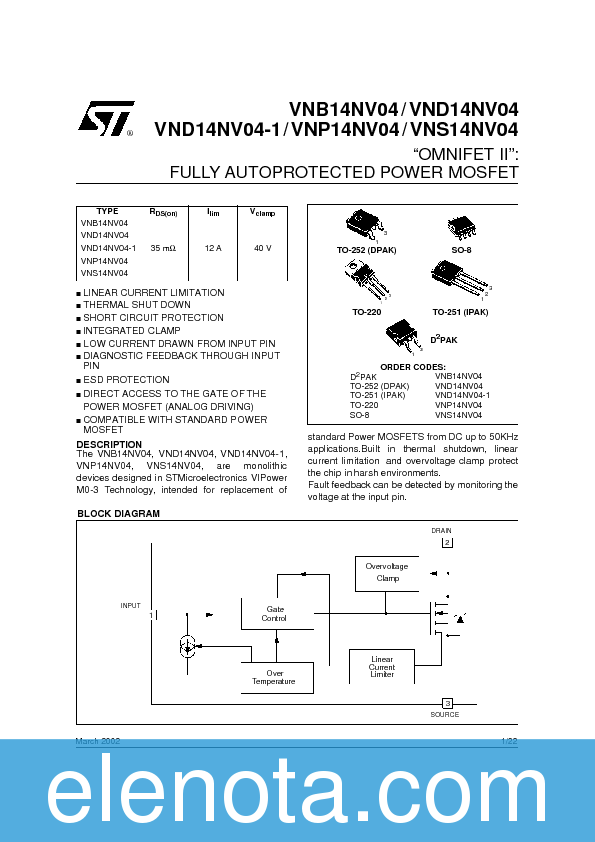 VND14NV04 Datasheet PDF (252 KB) STMicroelectronics | Pobierz z Elenota.pl