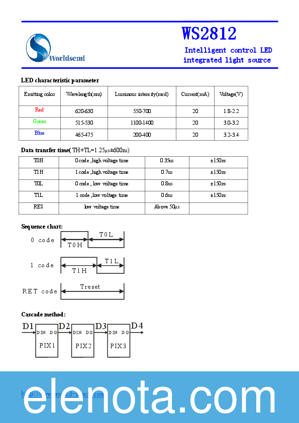 WS2812 Datasheet PDF (272 KB) Worldsemi Pobierz z Elenota.pl