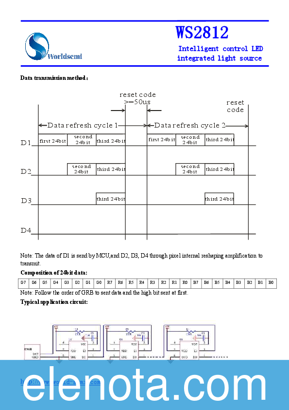 WS2812 Datasheet PDF (272 KB) Worldsemi Pobierz z Elenota.pl