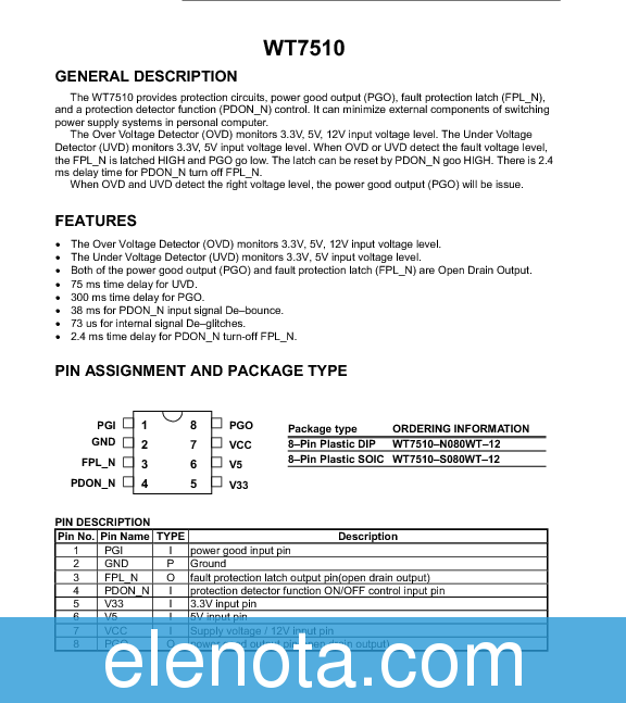 WT7510 Datasheet PDF (62 KB) Weltrend | Pobierz z Elenota.pl