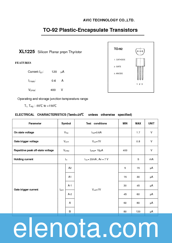 XL1225 Datasheet PDF (33 KB) Avic Technology Pobierz z Elenota.pl