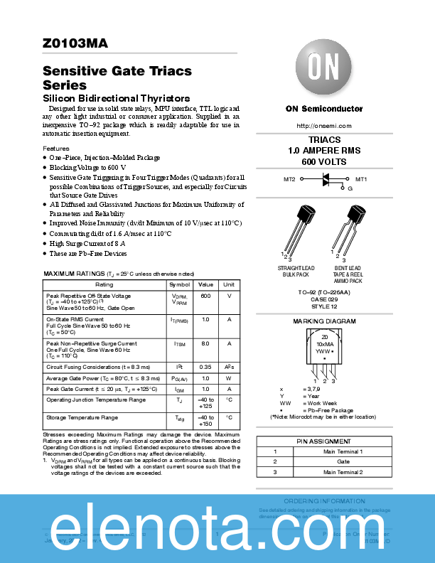 ZO 103MA Datasheet PDF (183 KB) Semiconductor | Pobierz z Elenota.pl