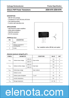 Inchange Semiconductor 2SA1075 datasheet
