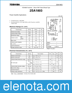 Toshiba 2SA1803 datasheet