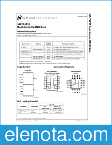 National Semiconductor 54F20 datasheet