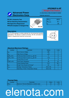 Advanced Power Electronics AP02N60P-A-HF datasheet