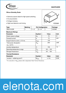 Infineon BAS70-02W datasheet