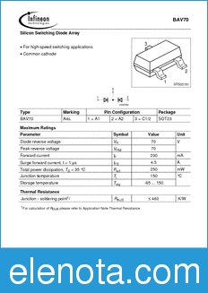 Infineon BAV70 datasheet