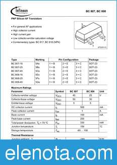 Infineon BC807-40 datasheet