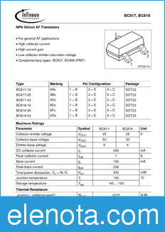 Infineon BC818-40 datasheet