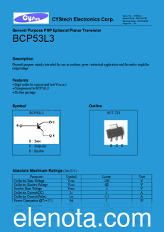 Cystech Electonics BCP53L3 datasheet