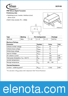 Infineon BCR189 datasheet