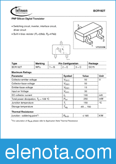 Infineon BCR192T datasheet
